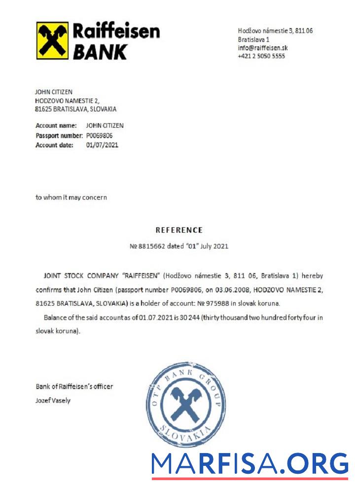 Realistic Slovakia Raiffeisen reference template